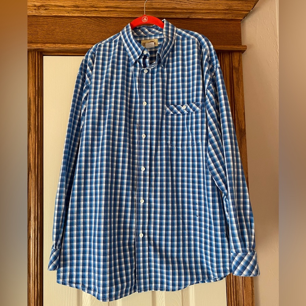 Wrangler 20X Mens Blue Plaid Shirt Sz XXL Flaw Holes